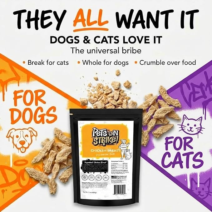 Freeze Dried Chicken Breast for Dogs & Cats (16oz) – Single Ingredient Dog Treats – USA Sourced & Made – High Protein, All Natural, Grain Free – Raw Freeze-Dried Training Treats