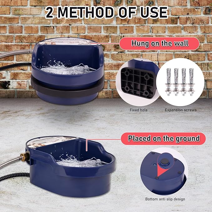 Automatic Heated Dog Water Bowl Outdoor Large Breed Auto Fill Heated Pet Cat Chicken Water Bowl with Float Valve Dog Water Dispenser Pet Waterer for Cat Chicken Goat Pig Horse Livestock