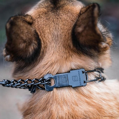 Herm Sprenger Black Stainless Steel Dog Collar with Short Links and Quick Release ClicLock Buckle Made in Germany (20in x 3.0mm (Neck Size up to 16-17in)