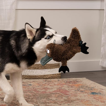 TrustyPup Strong 'N Silent Platypus Silent Squeak Plush Dog Toy, Chew Guard Technology - Brown, Large