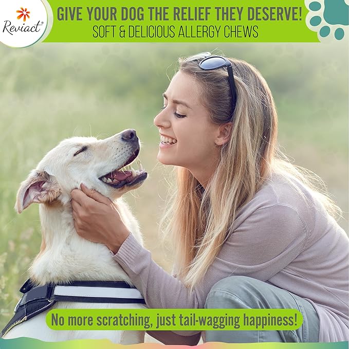 Allergy and Immune Support for Dogs – Itchy Skin Relief with Probiotics, Digestive Aid, Anti-Itch, Dry Skin & Coat Health, Hot Spots and Paw Licking, 60 Chewable Treats