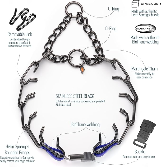 Herm Sprenger Black Stainless Steel Dog Collar with Quick Release ClicLock Buckle O-Ring Biothane Insert Training Collar Made in Germany (Blueberry Royal, 25in x 4.0mm(Neck Size up to21-22in))
