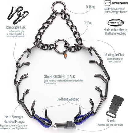 Herm Sprenger Black Stainless Steel Dog Collar with Quick Release ClicLock Buckle O-Ring Biothane Insert Training Collar Made in Germany (Blueberry Royal, 25in x 4.0mm(Neck Size up to21-22in))