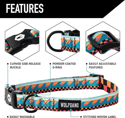 Wolfgang Heavy Duty Martingale Dog Collar with Quick Release Nylon Buckle for Walking & Training, BuenaOnda Print, Medium