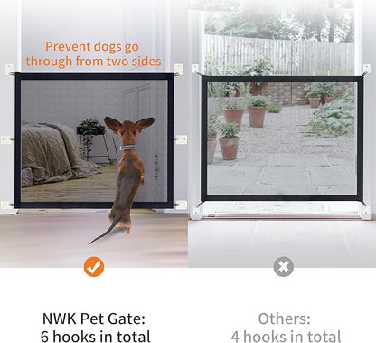 NWK Magic Dog Gate for Stairs Pet Gate for The House Providing a Safe Enclosure for Pets to Play and Rest, 6 Hooks Design (60'' X 30'')