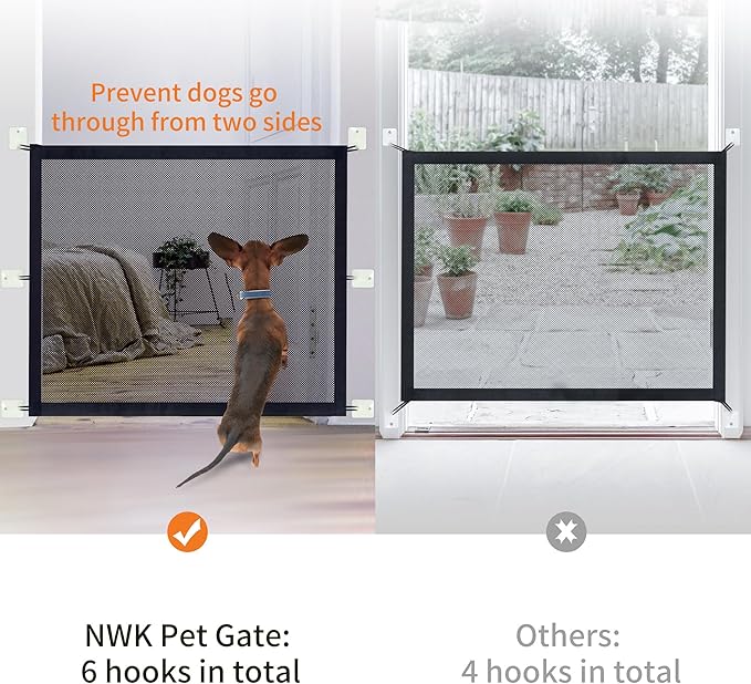 NWK Magic Dog Gate for Stairs Pet Gate for The House Providing a Safe Enclosure for Pets to Play and Rest, 6 Hooks Design (30'' X 70'')