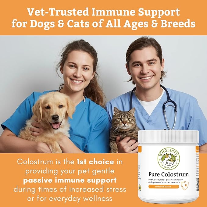 Wholistic Pet Organics Colostrum for Dogs & Cats - Bovine Colostrum Powder - Cat & Dog Allergy Relief, Immune Support & Itching Skin Relief - Cat and Dog Vitamins for Itchy Skin - 1 oz - 70 Scoops