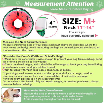 Inflatable Dog Cone with Anti-Licking Clear Shield, Protective Dog Donut Collar After Surgery, Adjustable Soft Recovery Cone for Pets, Alternative Collar with Buckle Strap (Watermelon, M+)