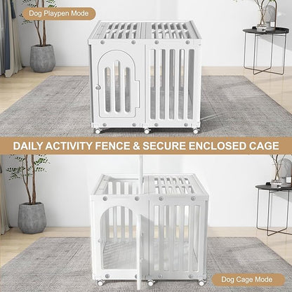 Dog Playpen with Door & Cover Top, Fence Panel Puppy Playpen, Room Dog Crate, Pet Playpen for Small & Medium Dogs, Puppy Play Pen for Indoors & Outdoor (35" L x 35" W x 30" H)