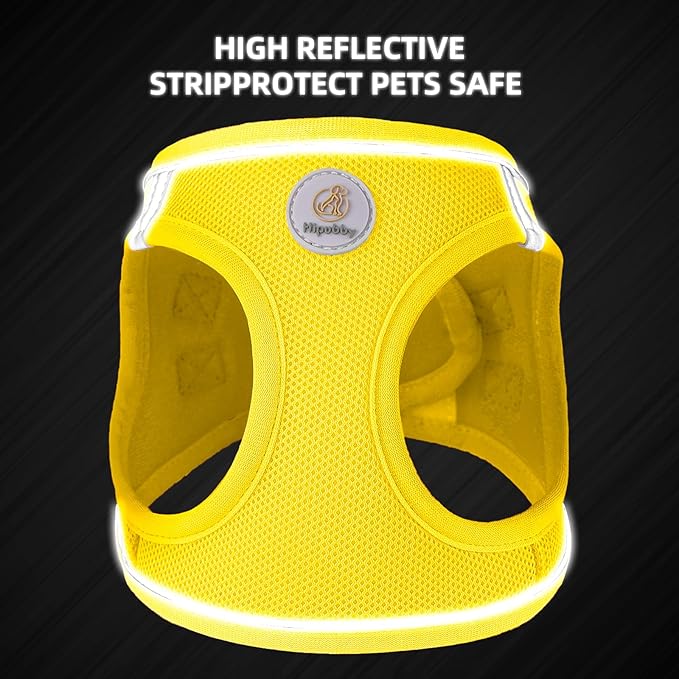 Hipubby Dog Harness and Leash Set, No Pull Soft Mesh Puppy Harness for Small Medium Dogs, Cats - Step in Reflective Breathable Lightweight Vest Harness for Walking, Training - Yellow, M