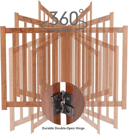 LZRS 3-Panel Wooden Free Standing Foldable Dog Gate Indoor – 24" High,Step-Over Safety Pet Gate for Doorways, Stairs, Hallways, Indoor Dog Barrier for Small to Medium Dogs & Puppies, Oak