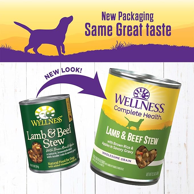 Wellness Complete Health Stew Adult Canned Wet Dog Food, Grain Free, Natural, Lamb and Beef Recipe, 12.5 oz, Pack of 12 Cans