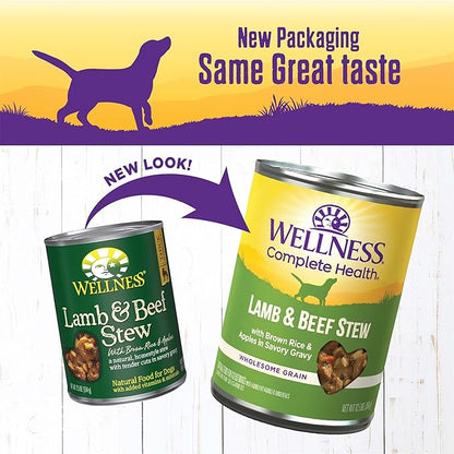 Wellness Complete Health Stew Adult Canned Wet Dog Food, Grain Free, Natural, Lamb and Beef Recipe, 12.5 oz, Pack of 12 Cans