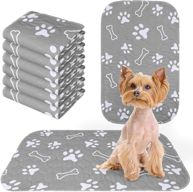 BEAUTYZOO 6 Pack Washable Pee Pads for Dogs, Reusable Puppy Pads for Potty Training, Waterproof Super Absorbent Whelping Pads Mats Non Slip Against Urine for Small Medium Dogs Cats, 16" x 24"