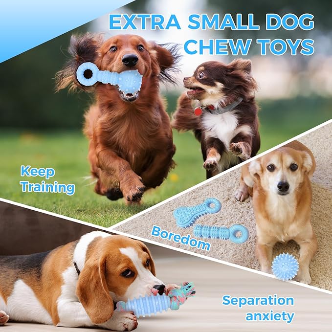 Puppy Toys, 9 Pack Dog Chew Toys for Puppy, Cute Blue Small Dog Toys, Teething Toys for Puppies, Soft Durable Interactive Chew Toy for Small Dogs