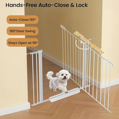 Dog Gate for Stair, 30" Tall Safety Gate Adjustable 29"-40.5" Extra-Wide Metal Pet Gate, Pressure Mounted Drill-Free No Tools Needed Dog Gate for Stairs,Doorways,House