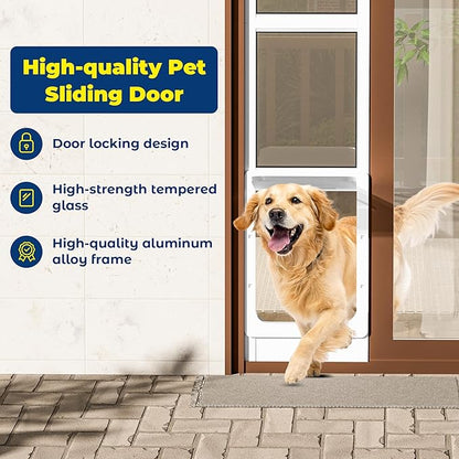 Homgava Large Dog Door for Sliding Glass Doors,No-Cut DIY Install Pet Door- Aluminum Frame& Panel & Lock, Adjustable Height 83”-91 1/5”, Suitable for Dogs Up to 105 lbs -White