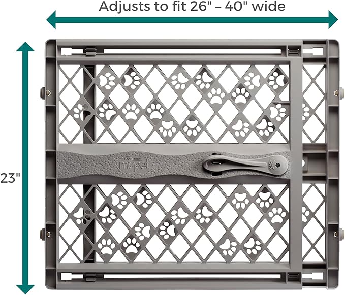 MYPET North States Paws Portable Pet Gate: 26-40" Wide. Pressure Mount. No Tools Needed. Made in USA, 23" Tall, Expandable, Durable Dog Gates for Doorways, Fieldstone Gray