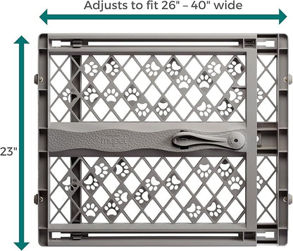MYPET North States Paws Portable Pet Gate: 26-40" Wide. Pressure Mount. No Tools Needed. Made in USA, 23" Tall, Expandable, Durable Dog Gates for Doorways, Fieldstone Gray