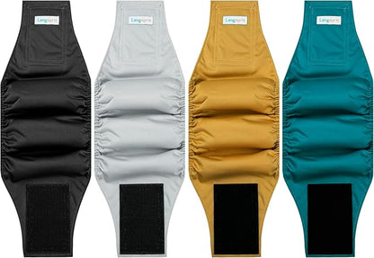 Male Dogs Diapers Belly Bands(4Pack), Washable Reusable Male Boy Doggy Wraps Panties for Doggie Puppy Pooping Potty Training Incontinence Marking Pañal para Perro Black Blue Gray Gold Large