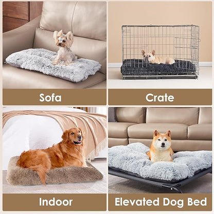 EHEYCIGA Fluffy Dog Crate Bed for Extra Large Dogs, Plush Faux Fur XLP Pad, Calming Anti Anxiety XL Plus Bed for Crate, Washable Soft Warm Dog Mat with Non-Slip Bottom, Camel