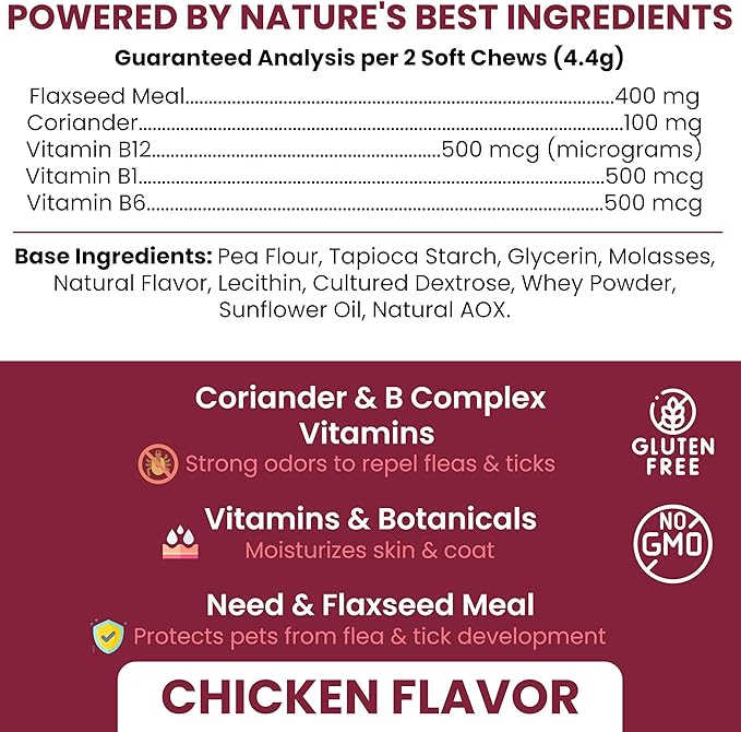 Chewable Flea and Tick Prevention for Dogs - 180 Delicious Soft Chews for Small and Large Dogs - Gluten, GMO, and Corn Free, Made in The USA