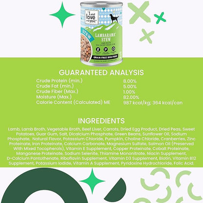 I and Love and You Wet Dog Food - Lambarama Stew - Lamb Recipe, Grain Free, Filler Free 13oz Can, 12pk