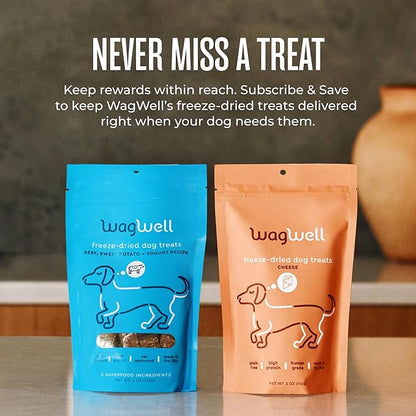 WagWell Freeze Dried Dog Treats, Cheese Flavor | Training Treats, Food Topper, Healthy Snack for Dogs | Human Grade, Grain Free, High Protein | All Natural, Made in USA | 5 oz Bag, 2 Pack