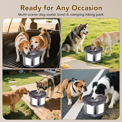 UPSKY Dog Water Bowl No Spill 10L Stainless Steel, 2.6 Gallon Large Capacity Spill-Proof Dog Bowls, Non-Slip Slow Drinking Anti-Splash Bowl for Large Messy Drinkers, No Mess Indoor/Outdoor Use, Gray
