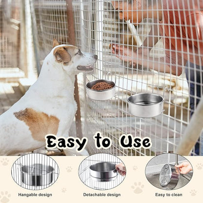 mumufy 6 Pieces Stainless Steel Hanging Water Bowls with Holder Detached Anti Spill Pet Metal Bowl Cage Kennel Crate Food Bowl(30 oz)