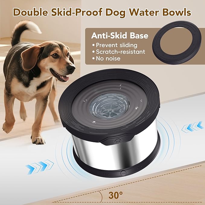 UPSKY Dog Water Bowl No Spill 10L Stainless Steel, 2.6 Gallon Large Capacity Spill-Proof Dog Bowls, Non-Slip Slow Drinking Anti-Splash Bowl for Large Messy Drinkers, No Mess Indoor/Outdoor Use, Black