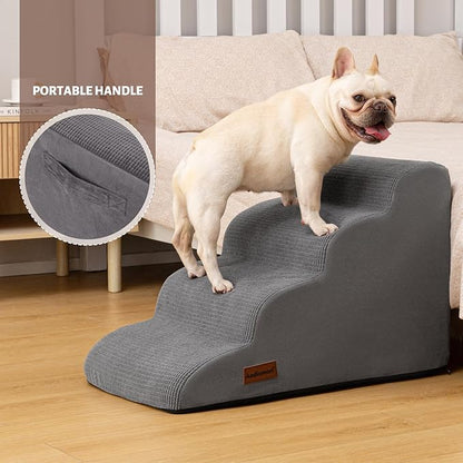 Aodisman Dog Steps for Bed, 4-Step Dog Stairs Ramp for Small Dogs and Cats, Indoor Non-Slip Pet Stairs Suitable for Older, Short-Legged, and Puppy Dogs to Climb onto High Beds and Couch, 17.4" H,Grey