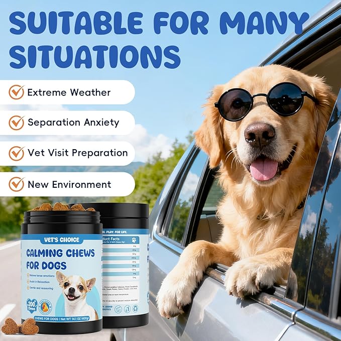 Calming Chews for Dogs: Dog Anxiety Relief Support - to Help Reduce Stress, Sleep Aid for Separation, Barking, Separation, Mental Wellbeing Postbiotic Blend 200 Soft Chews