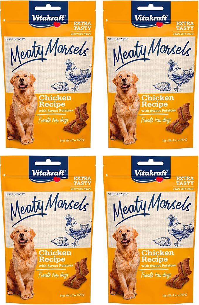 Vitakraft Meaty Morsels Dog Treat, Chicken Recipe with Sweet Potato, Value-Pack, 4 Count