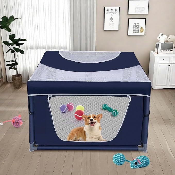 42 × 42 inch Dog Playpen with Pee Pad, Soft Puppy Playpen, 25 Height Pet Playpen for Small Dogs and Small Animals, Dog Fence Indoor, Play Yard with Zipper Door