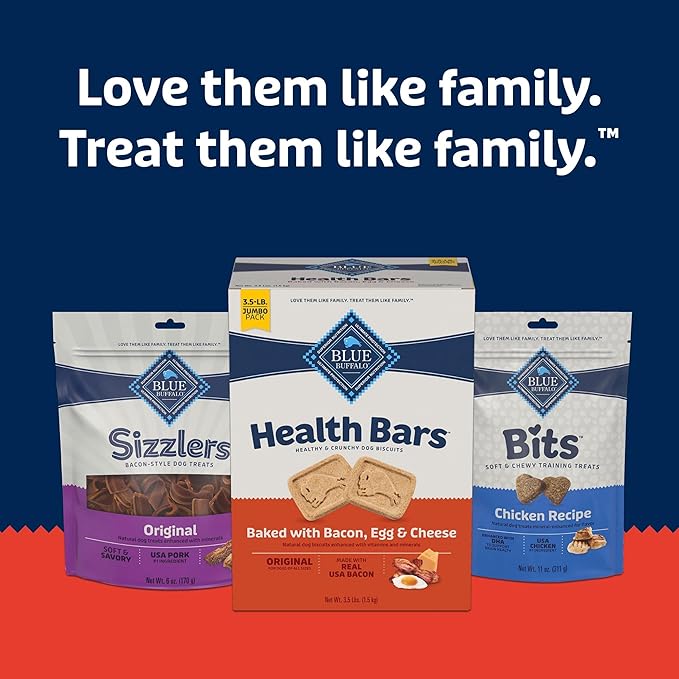 Blue Buffalo Health Bars Crunchy Dog Biscuits, Oven-Baked with Natural Ingredients, Bacon, Egg & Cheese, 3.5-lbs Box