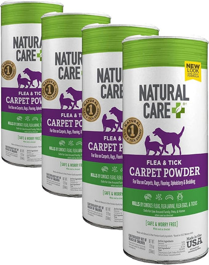 Natural Care Flea and Tick Carpet Powder, Flea & Tick Treatment for Rugs, Carpet, and Pet Bedding, Pet Essential, Pest Prevention, 8.1 oz Canister (Pack of 4)