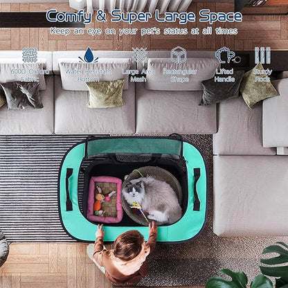 Dog Playpen,Pet Playpen,Foldable Dog Cat Playpens,Portable Exercise Kennel Tent Crate,Water-Resistant Breathable Shade Cover, Indoor Outdoor Travel Camping Use for Small Animals with Carrying Case(M)