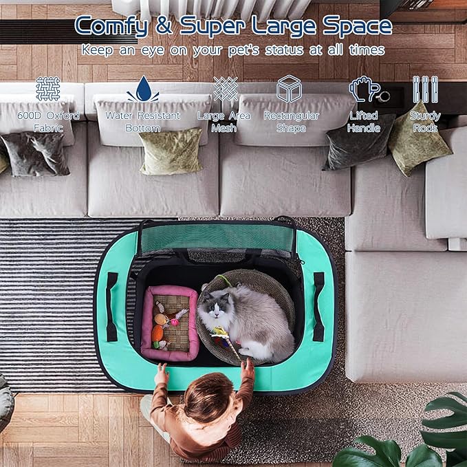 40x32x24 Inches Dog Playpen,Pet Playpen,Foldable Puppy Cat Playpen,Portable Exercise Kennel Tent Crate,Water-Resistant Breathable Shade Cover,Indoor Outdoor Travel Camping Use for Small Animals(L)