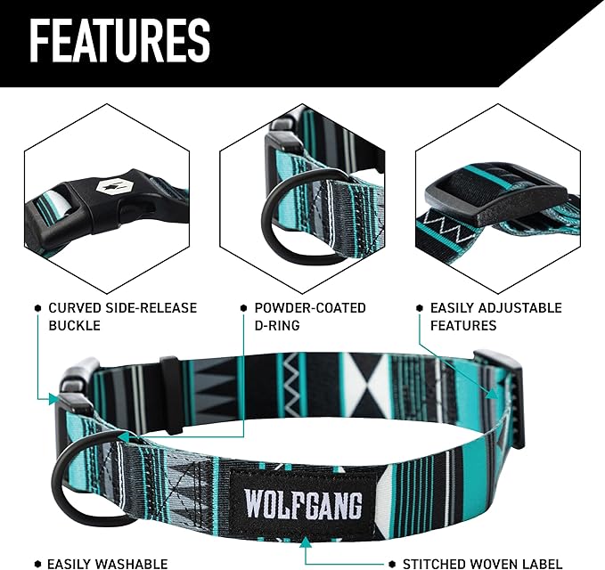 Wolfgang Heavy Duty Martingale Dog Collar with Quick Release Nylon Buckle for Walking & Training, WesternSky Print, Small