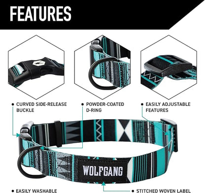 Wolfgang Heavy Duty Martingale Dog Collar with Quick Release Nylon Buckle for Walking & Training, WesternSky Print, Small