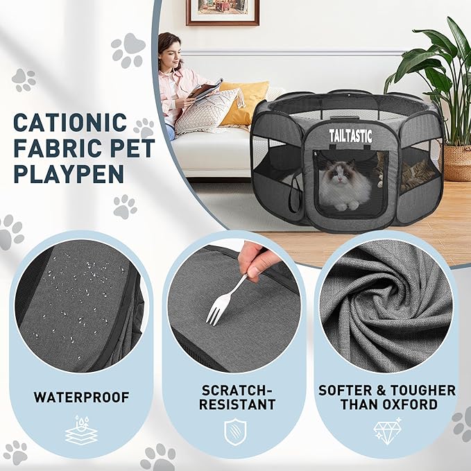 Large Cat Playpen for Multiple Cats, Extra Spacious Pet Tent Playground, Portable Dog Exercise Pen with Room for Toys & Bed, Indoor/Outdoor Enclosure for 2-3 Pets (Dark Grey, Large)