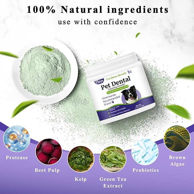 Dog Dental Cleaning Powder - Probiotic Dental Care freshens Breath, Controls Plaque, and removes Tartar.for All Dog Breeds.100g