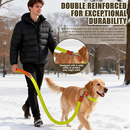 Dog Collar and Leash Set with Metal Quick Release Buckle, Adjustable, Breathable Nylon, Durable, Soft and Comfortable, No Pull for Walking and Training, Fluorescent Yellow, XL (16.9"-26")