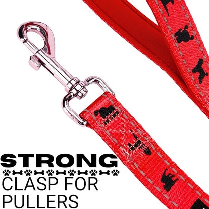 EcoBark Dog Leash - Soft & Reflective Comfort Leashes with Padded Handle - Safe, Strong, & Durable for Small, Medium or Large Dogs (Red)