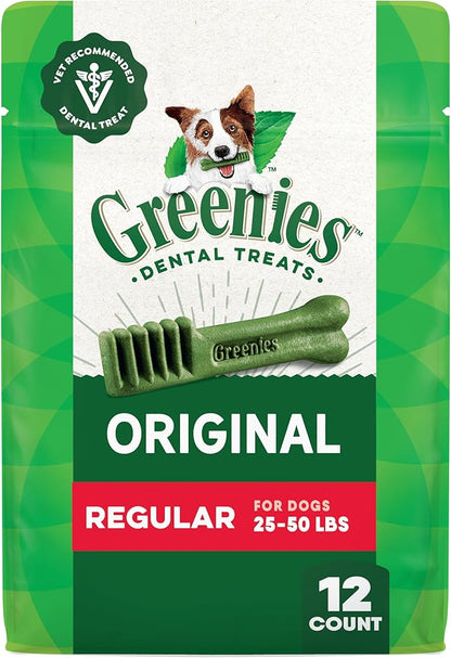Greenies Veterinarian-Recommended Adult Natural Dental Dog Treats Regular Size, Dog Dental Chews, Original Flavor, 12 oz. Pack, 12 Count