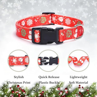 Christmas Dog Collar with Buckle Adjustable Safety Nylon Collars for Small Medium Large Dogs, Cute Stylish Girl Boy Christmas Dog Collar (Christma Red,L)