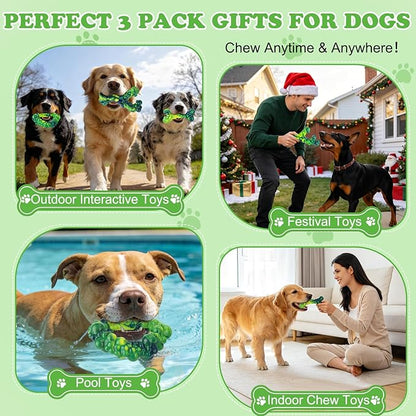 3Pack Dog Chew Toys for Aggressive Chewers, Indestructible Interactive Dog Chew Nylon Bone Toys for for Medium Large Breed 15-60lbs, Teething Toy to Keep Them Busy, Bacon Flavor (Green)