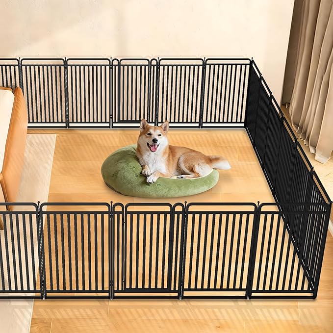 New Thickened Version Dog Playpen, 43 Inch Dog Fences for The Yard, Portable Outdoor Dog Playpen for Large/Medium/Small Dogs, Foldable Metal Dog playpen, with Doors (8 Panels, 43 Inch)