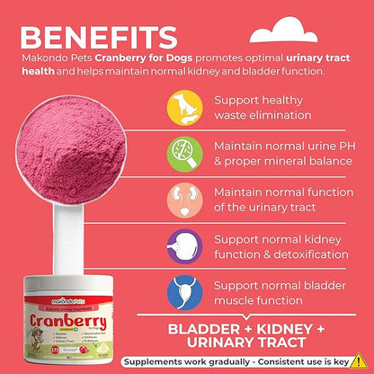 Cranberry for Dogs in Powder - Urinary Tract Health, Dog UTI, Bladder Support, Bladder Stones, Incontinence Support, Cranberry Supplement - Bacon Flavor (2-Pack, 200 Grams)